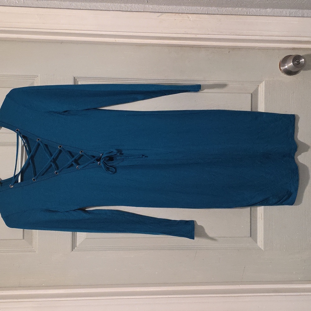 Forever 21 Long sleeve Rayon faux corset bodice low back mini dress